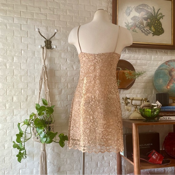 Vintage 1990s Y2K Circa 2000 Lace Overlay Spaghetti Strap Mini Dress - Picture 8 of 14